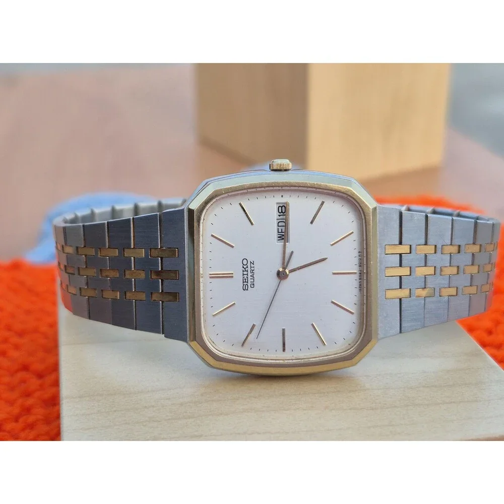 Vintage Seiko Seagull Quartz Tank Dress Watch 6423-5010 80s Two Tone Classic